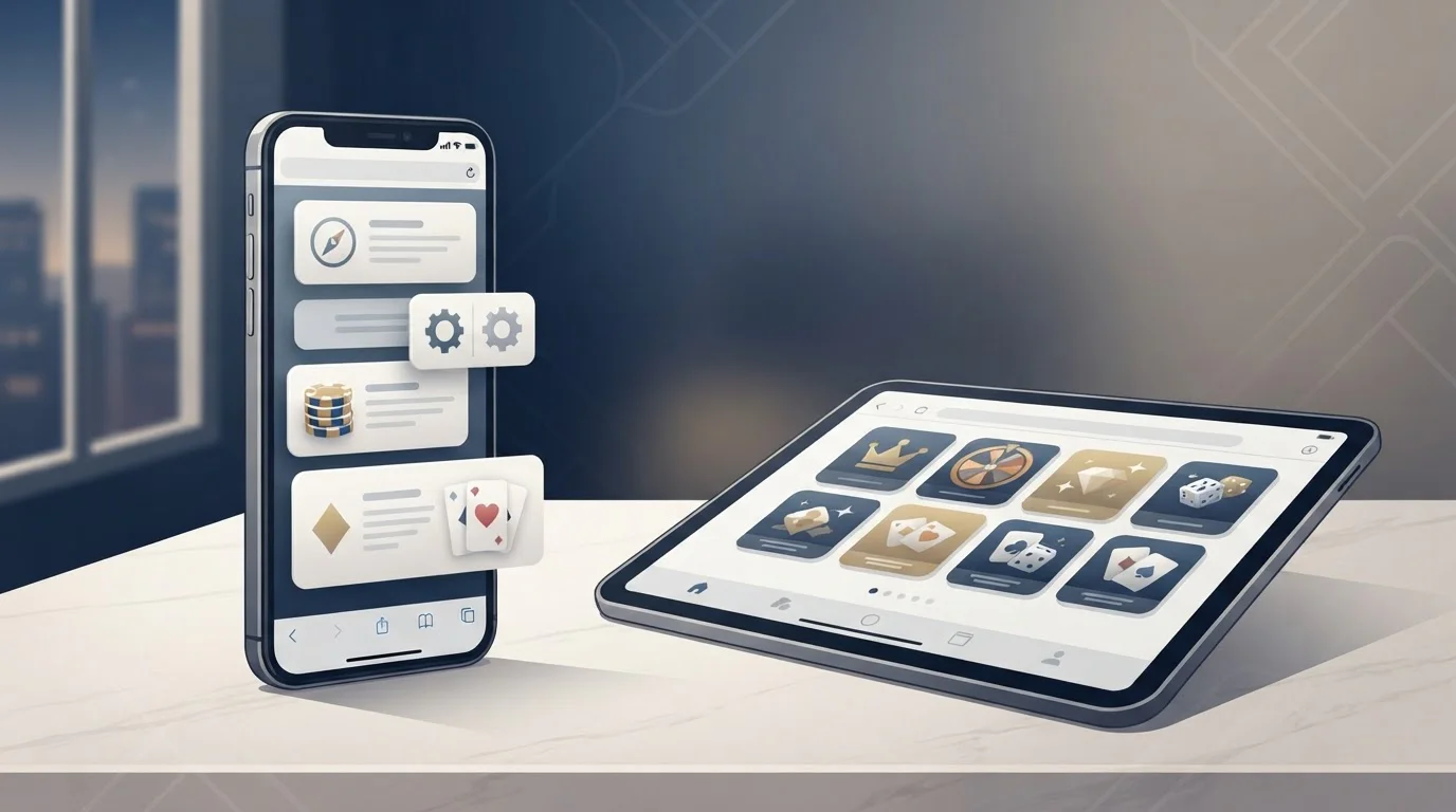 Editoriale Illustration eines Smartphones mit browserbasiertem Casino-Zugang